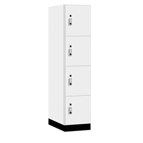 Salsbury 18 Wide Premier Wood Locker-Four Tier-1 Wide-6 Feet High-24” Deep-Arctic White-Silver Resettable Combination Locks