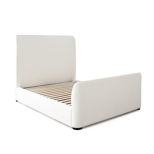 Zuo Contemporary Queen Size Bed, Contoured Tall White Padded Upholstery