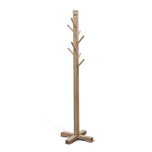 Rena Coat, Hat Tree Stand, 8 Wood Stems, 72 Inch Light Brown Mahogany