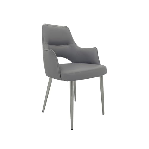 Set of 2 Dining Chair with Gray PU Seat and Matte Silver Legs