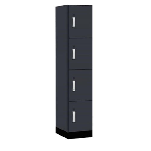 Salsbury 15 Wide Premier Wood Locker-Four Tier-1 Wide-6 Feet High-21” Deep-Carbon Mesh-Silver Electronic Locks