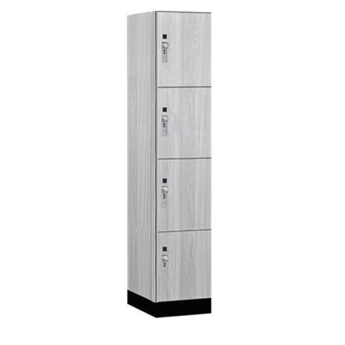 Salsbury 15 Wide Premier Wood Locker-Four Tier-1 Wide-6 Feet High-21” Deep-Silver Teak-Silver Hasps