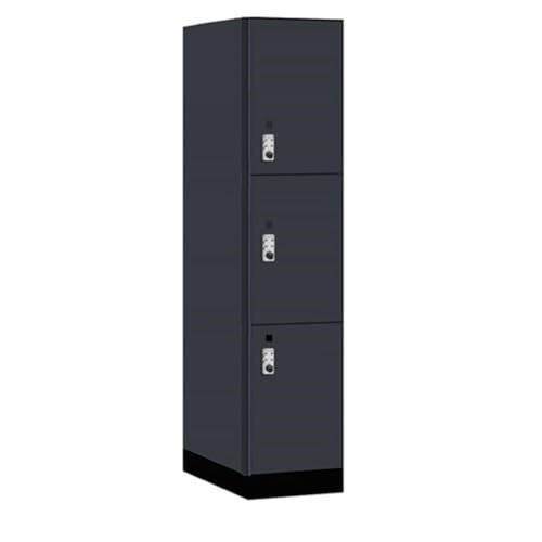 Salsbury 18 Wide Premier Wood Locker-Triple Tier-1 Wide-6 Feet High-24” Deep-Carbon Mesh-Silver Resettable Combination Locks