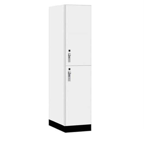 Salsbury 18 Wide Premier Wood Locker-Double Tier-1 Wide-6 Feet High-24” Deep-Arctic White-Silver Hasps