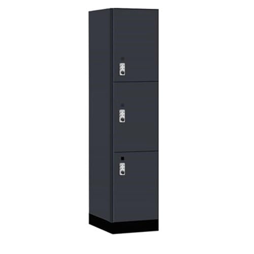 Salsbury 18 Wide Premier Wood Locker-Triple Tier-1 Wide-6 Feet High-21” Deep-Carbon Mesh-Silver Resettable Combination Locks