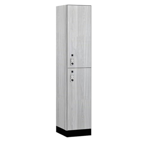 Salsbury 15 Wide Premier Wood Locker-Double Tier-1 Wide-6 Feet High-18” Deep-Silver Teak-Silver Resettable Combination Locks
