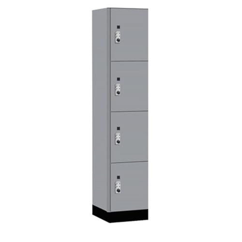 Salsbury 15 Wide Premier Wood Locker-Four Tier-1 Wide-6 Feet High-18” Deep-Winter Fog-Silver Resettable Combination Locks