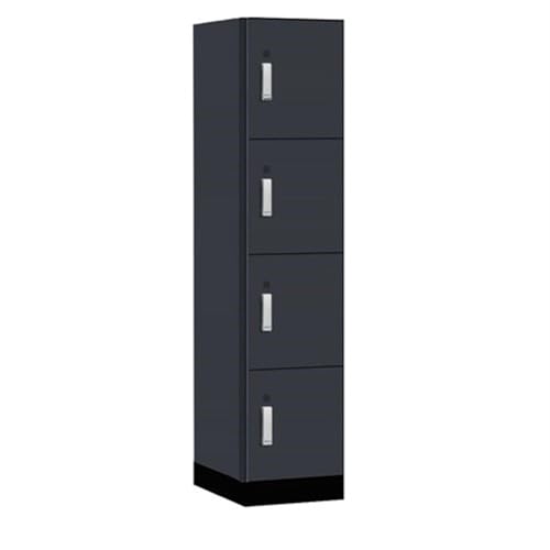Salsbury 18 Wide Premier Wood Locker-Four Tier-1 Wide-6 Feet High-21” Deep-Carbon Mesh-Silver Electronic Locks