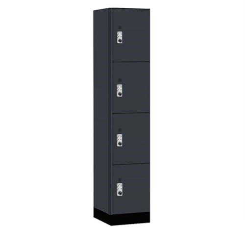 Salsbury 15 Wide Premier Wood Locker-Four Tier-1 Wide-6 Feet High-18” Deep-Carbon Mesh-Silver Resettable Combination Locks