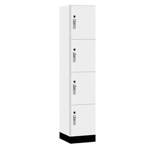 Salsbury 15 Wide Premier Wood Locker-Four Tier-1 Wide-6 Feet High-18” Deep-Arctic White-Silver Hasps