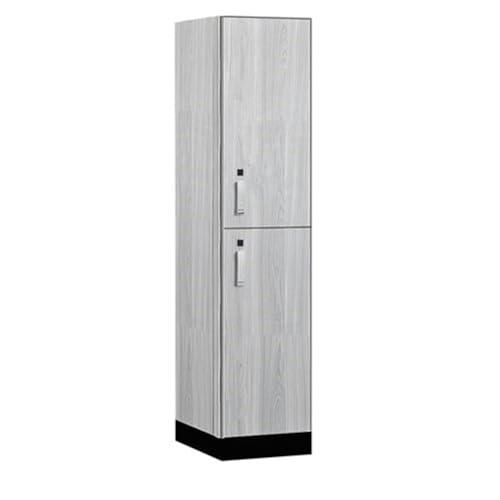 Salsbury 18 Wide Premier Wood Locker-Double Tier-1 Wide-6 Feet High-21” Deep-Silver Teak-Silver Electronic Locks