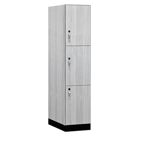 Salsbury 18 Wide Premier Wood Locker-Triple Tier-1 Wide-6 Feet High-24” Deep-Silver Teak-Silver Hasps
