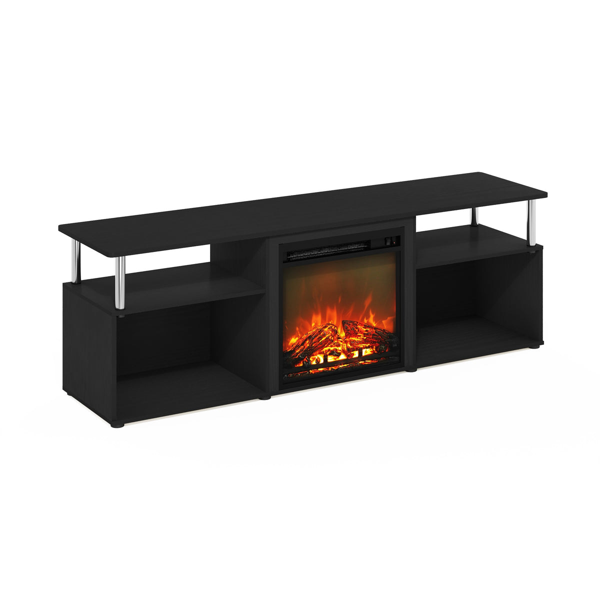 Furinno Jensen Fireplace Entertainment Center For Tv Up To 70 Inch With Stainless Steel Tubes, Americano/Chrome