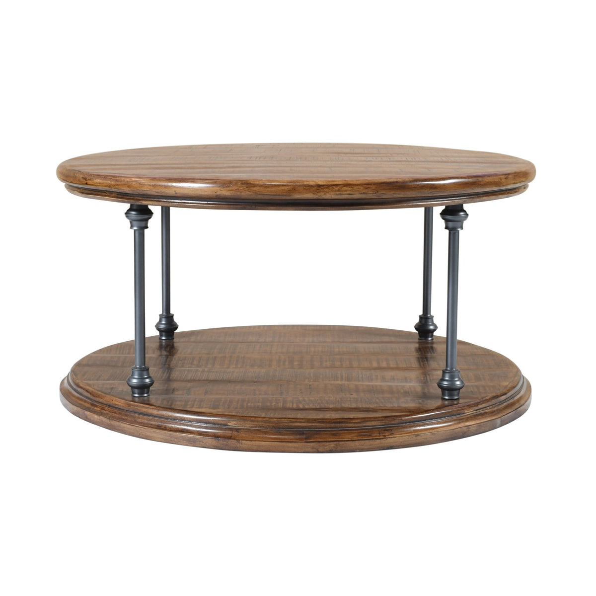 Larson Modern Industrial 36' Round Solid Wood Coffee Table With Shelf