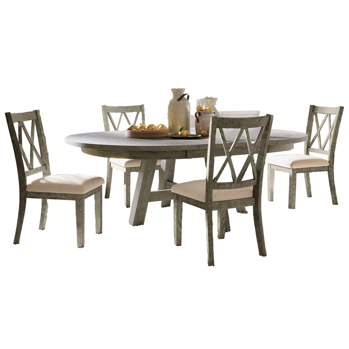 Telluride Contemporary Rustic Farmhouse Solid Wood Five Piece Dining Table Set With Cross Back Chairs