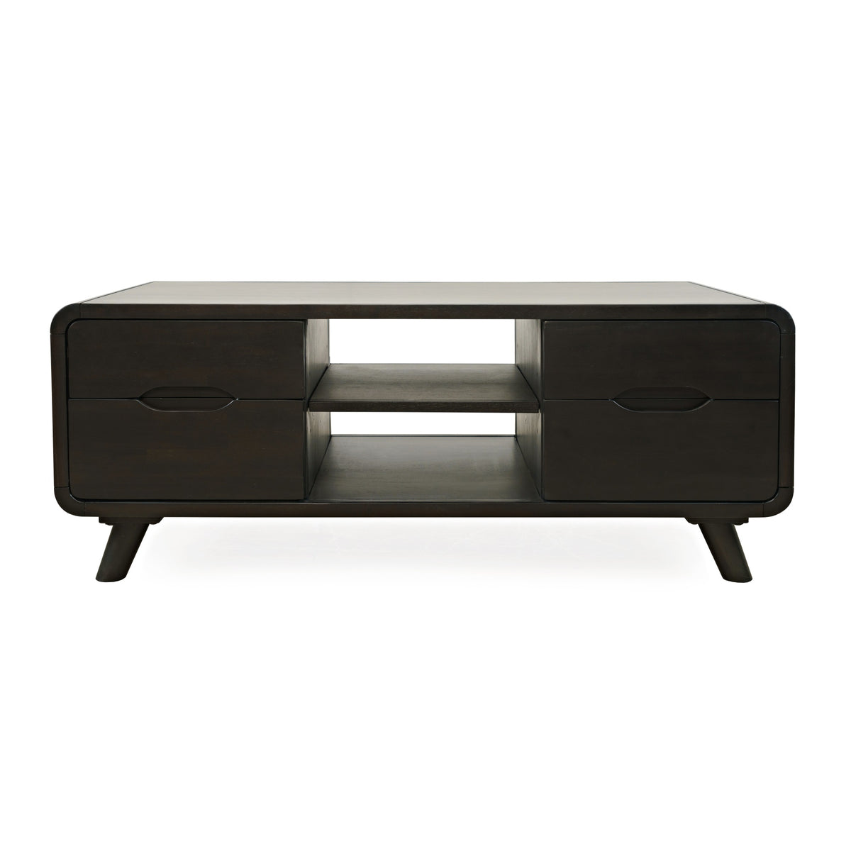 Marlowe Mid-Century Modern 48' Curved Coffee Table With Storage Drawers