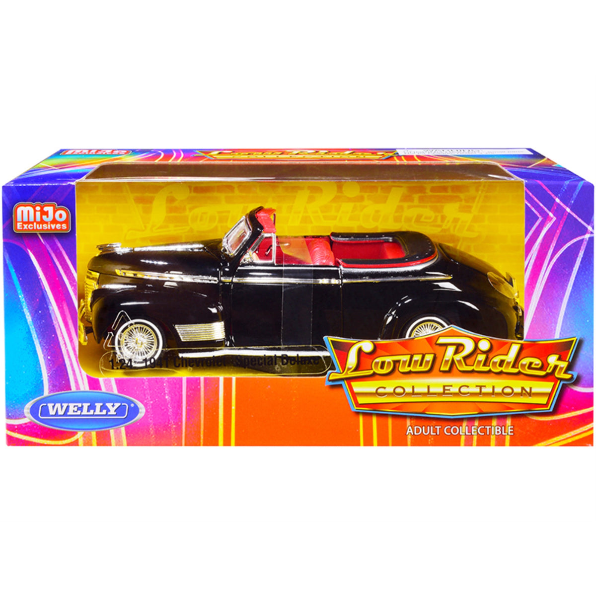 1941 Chevrolet Special Deluxe Convertible Black With Red Interior 'Low Rider Collection' 1/24 Diecast Model Car By Welly