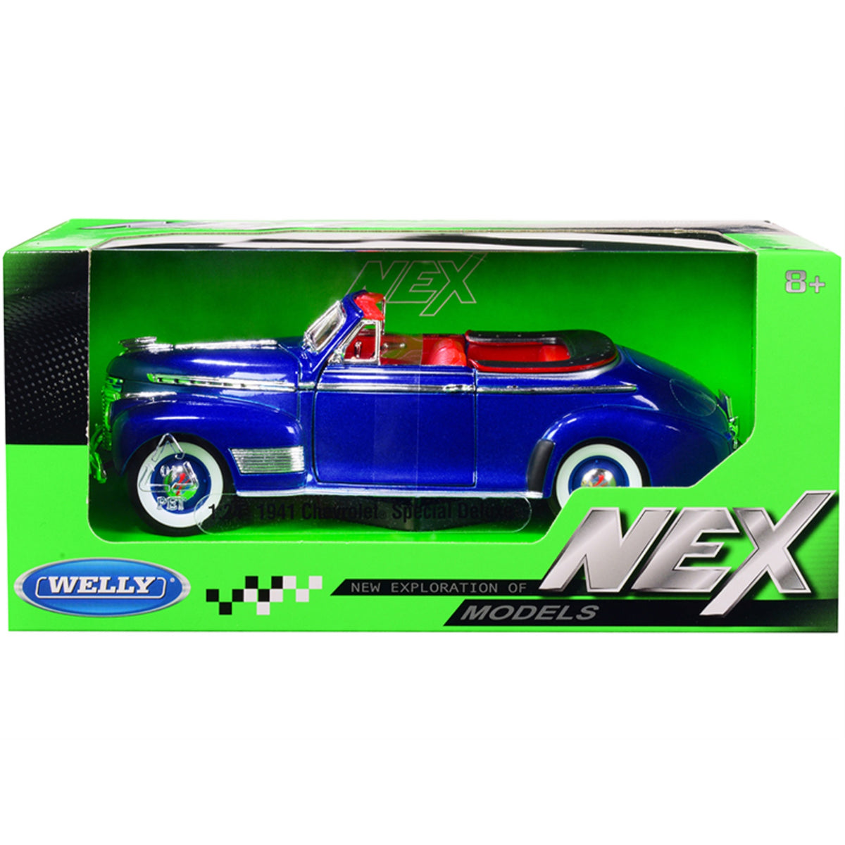 1941 Chevrolet Special Deluxe Convertible Blue Metallic With Red Interior 'Nex Models' 1/24 Diecast Model Car By Welly