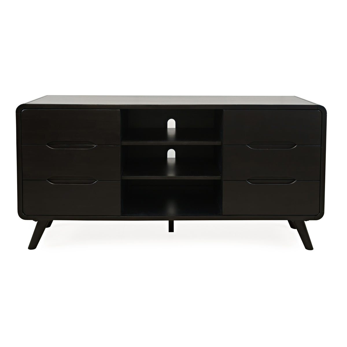 Marlowe Mid-Century Modern 64' Curved Media Console Tv Stand With Tapered Legs And Storage Drawers