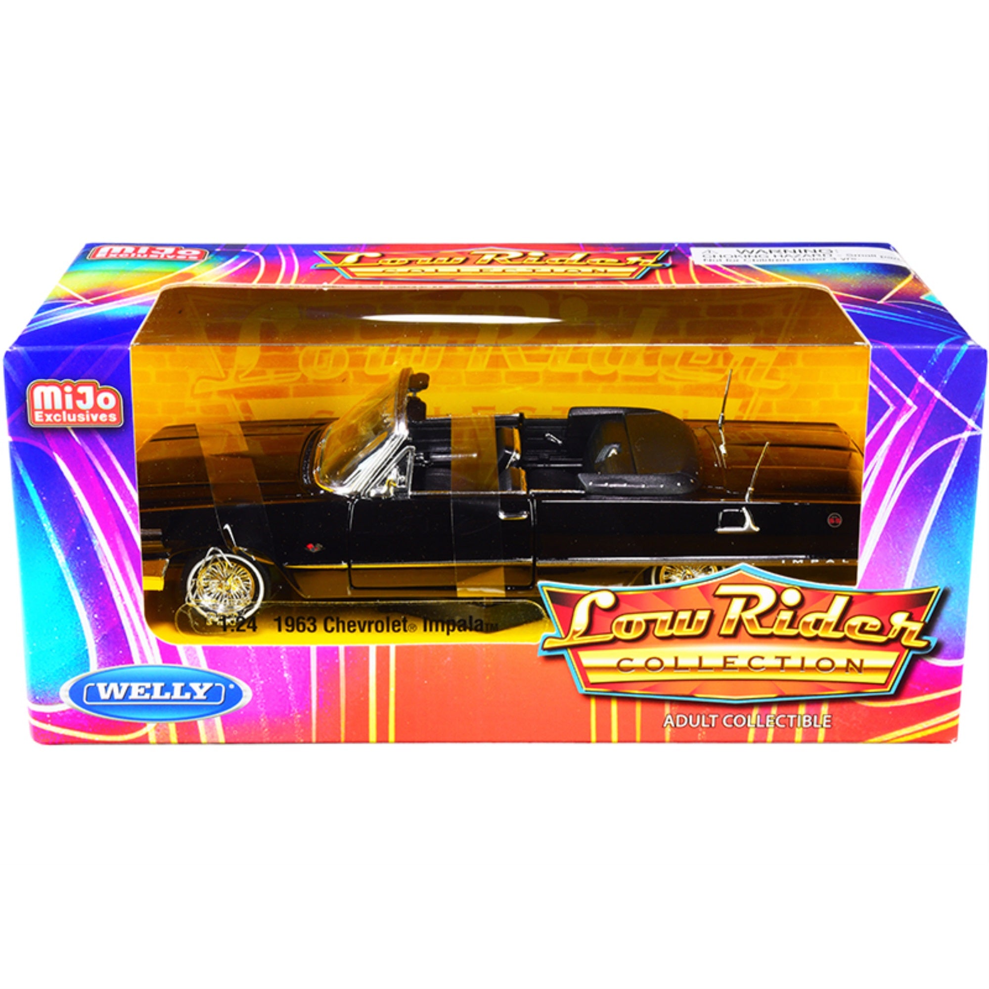 1963 Chevrolet Impala SS Convertible Black \Low Rider Collection 1/24 Diecast Model Car by Welly