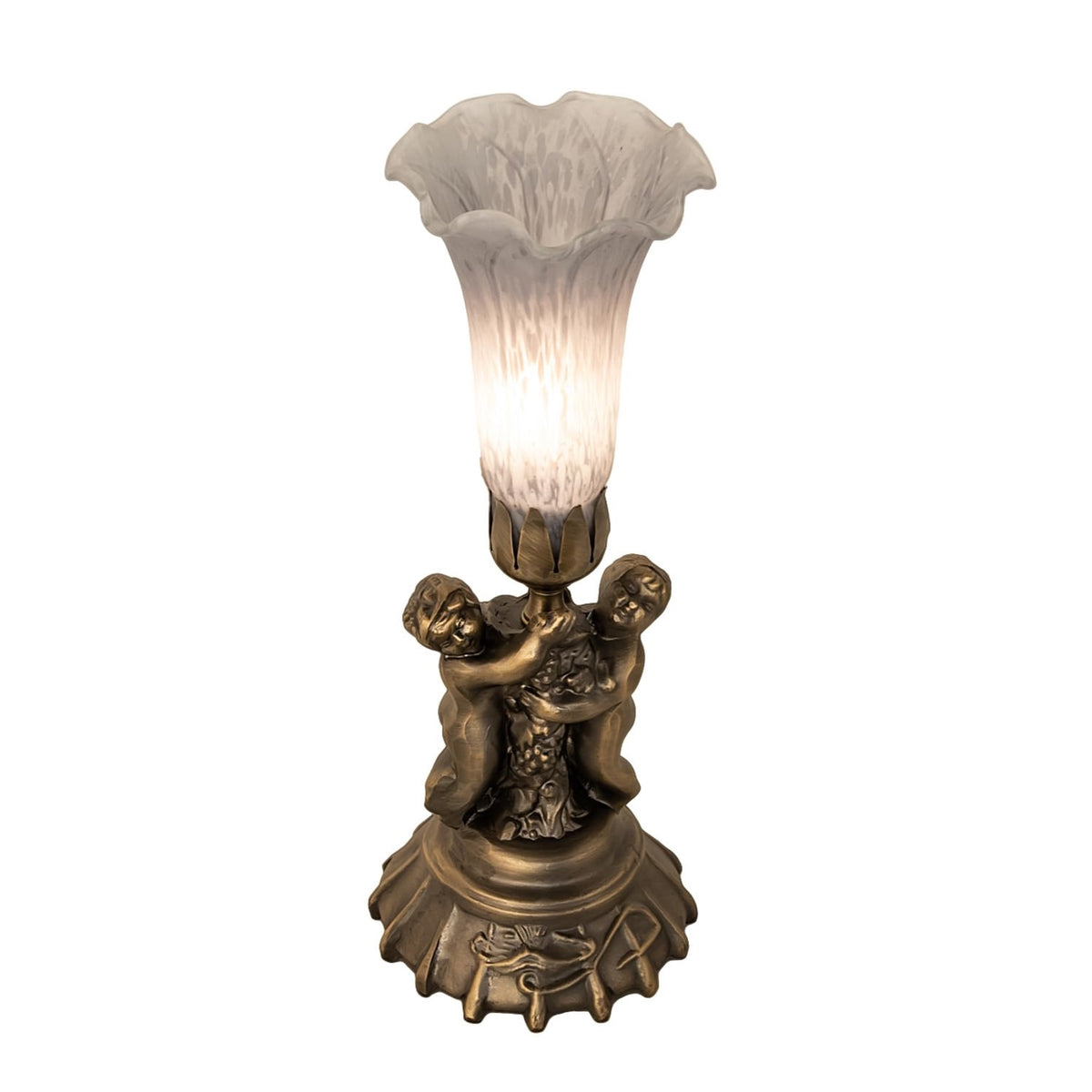 13' High Gray Tiffany Pond Lily Twin Cherub Accent Lamp