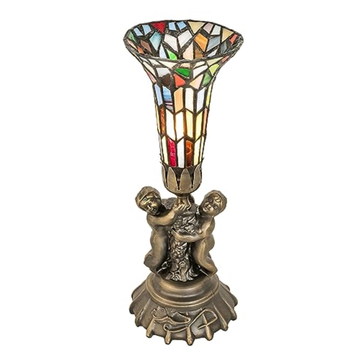 13' High Stained Glass Pond Lily Twin Cherub Mini Lamp