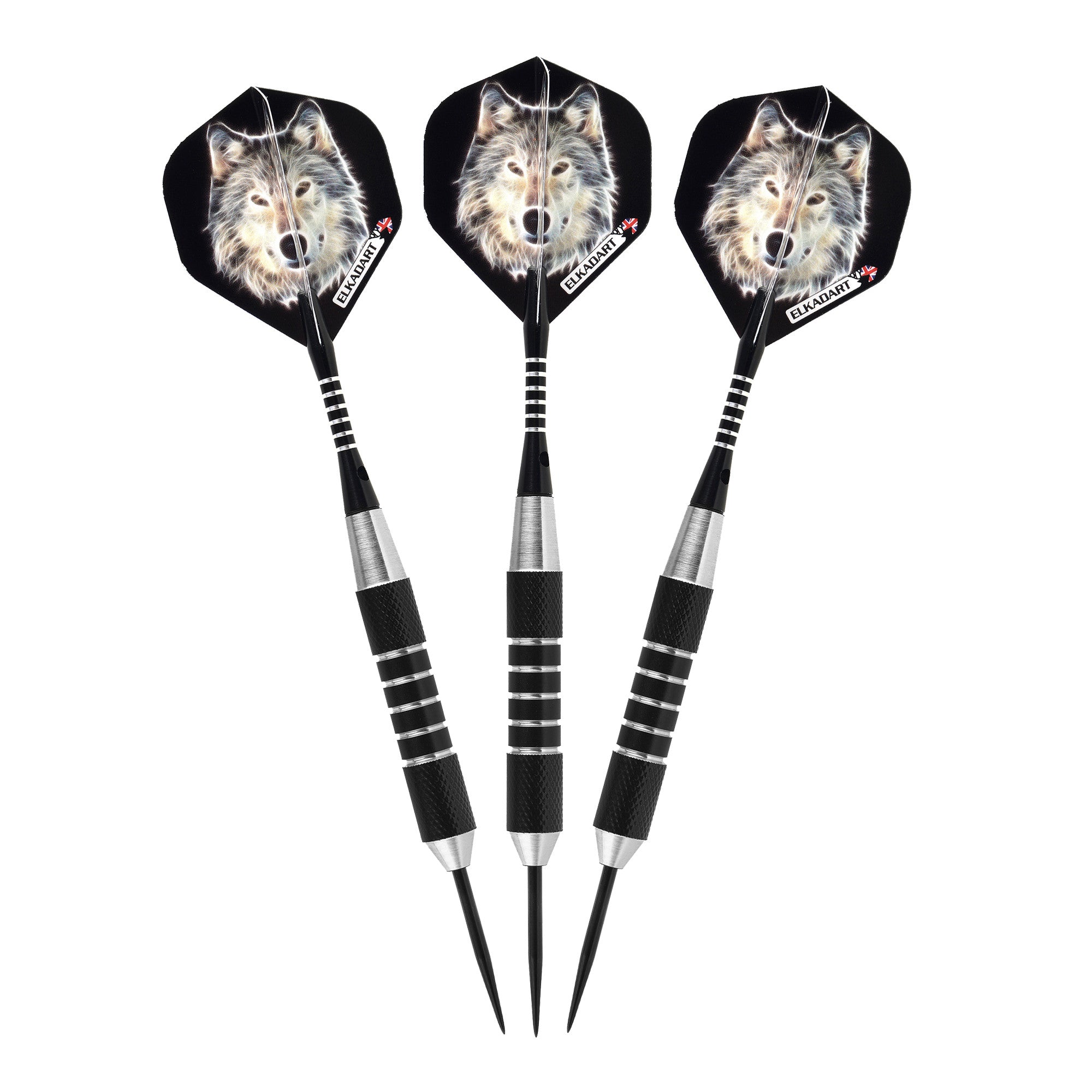 Elkadart Lone Wolf Steel Tip Darts Silver With Black Knurling 19 Grams