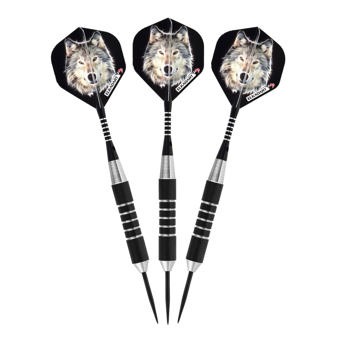 Elkadart Lone Wolf Steel Tip Darts Silver With Black Knurling 19 Grams