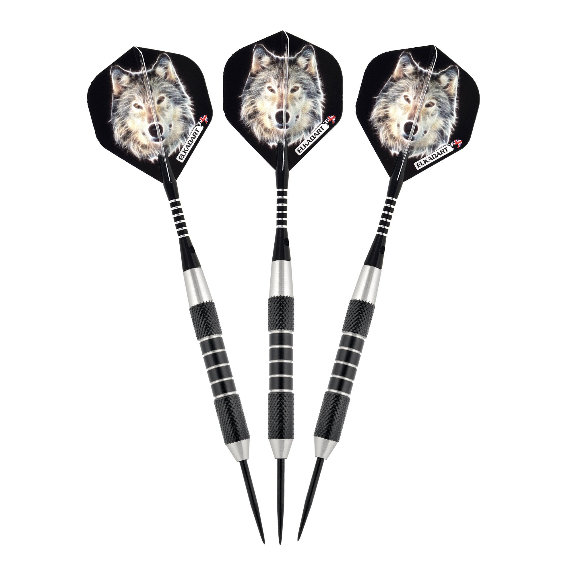 Elkadart Lone Wolf Steel Tip Darts Silver With Black Knurling 21 Grams