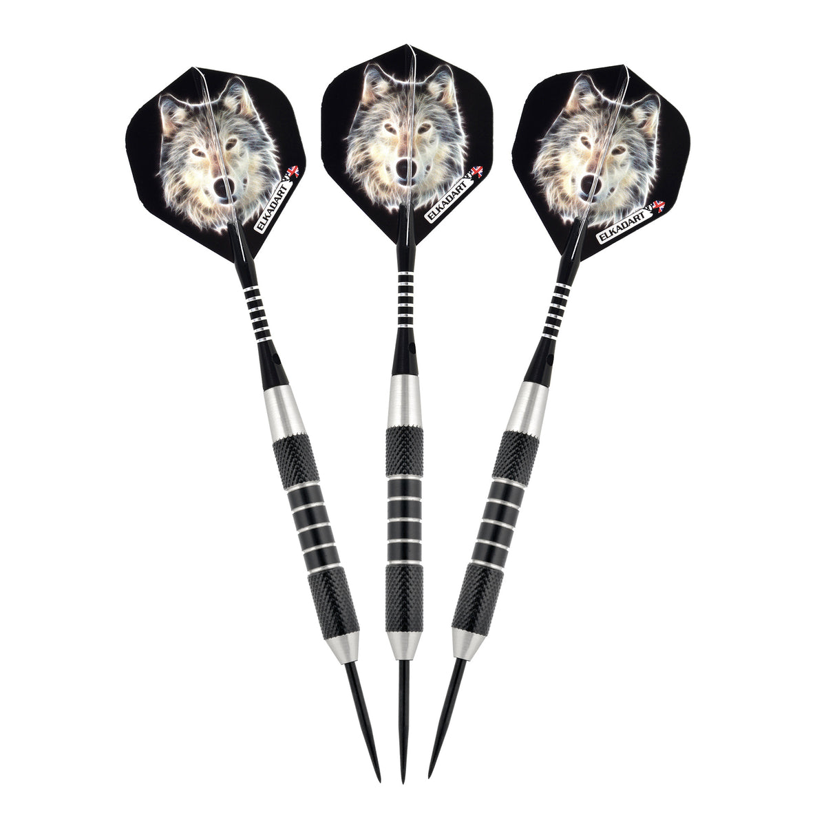 Elkadart Lone Wolf Steel Tip Darts Silver With Black Knurling 21 Grams