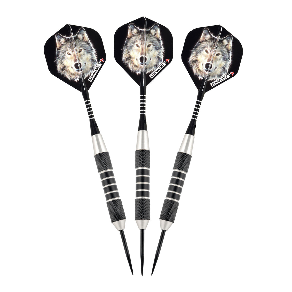 Elkadart Lone Wolf Steel Tip Darts Silver With Black Knurling 23 Grams