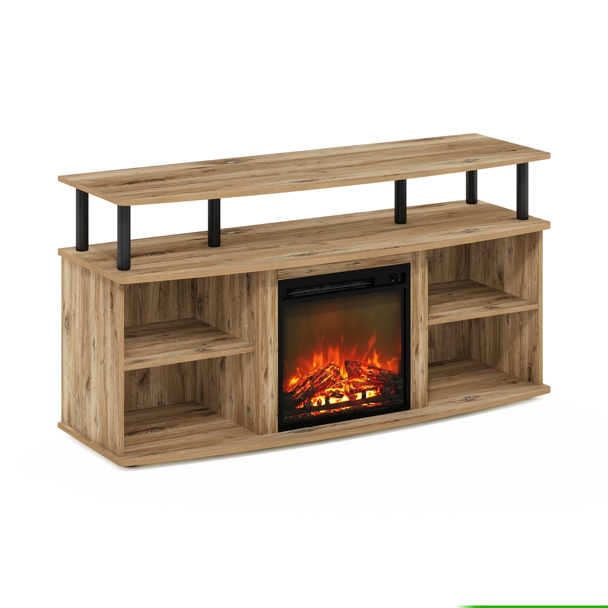 Furinno Jensen Open Shelving Storage Fireplace Entertainment Center for TV up to 55 Inch, Flagstaff Oak/Black