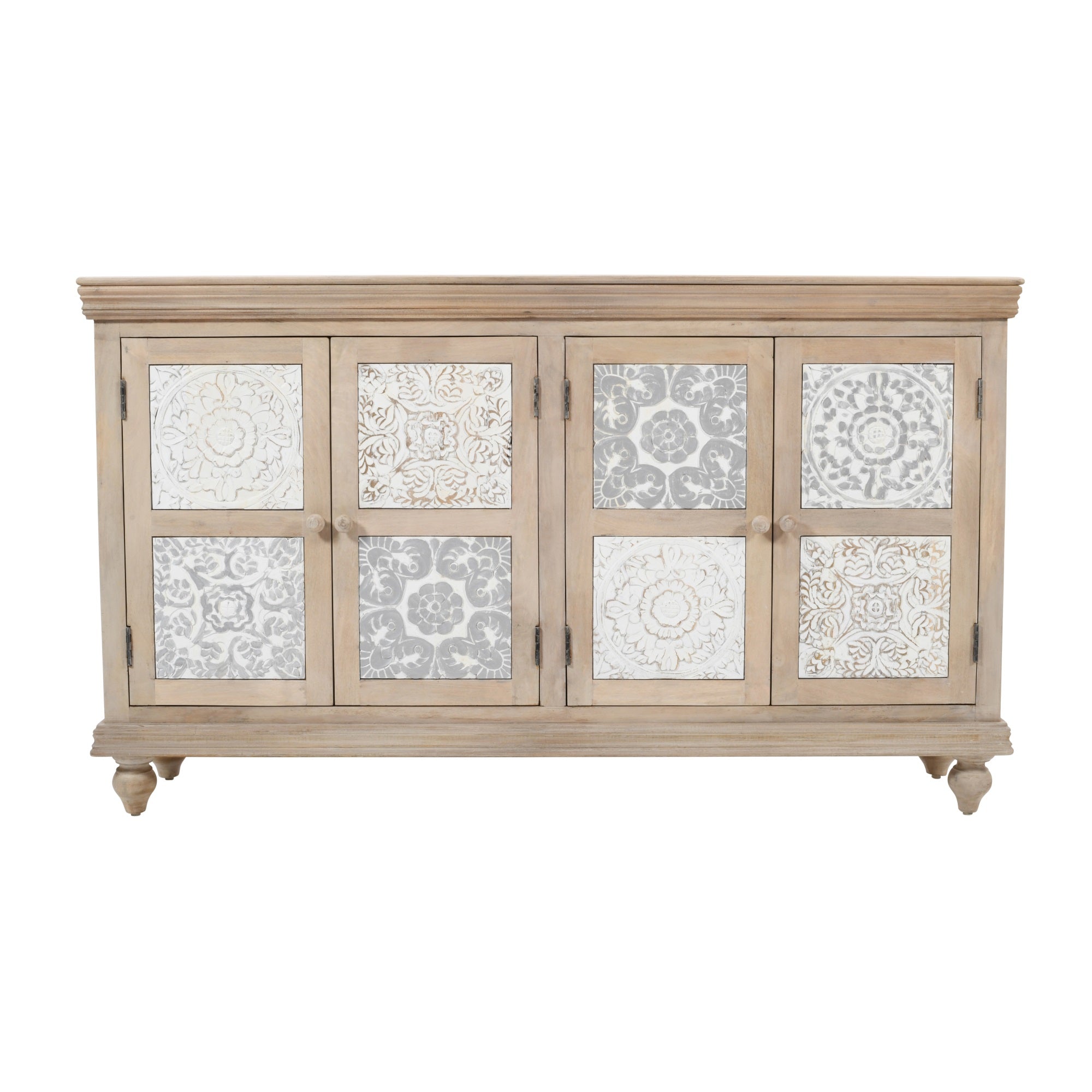 Adele 71' Hand Carved Solid Wood Rustic Four-Door Sideboard Cabinet