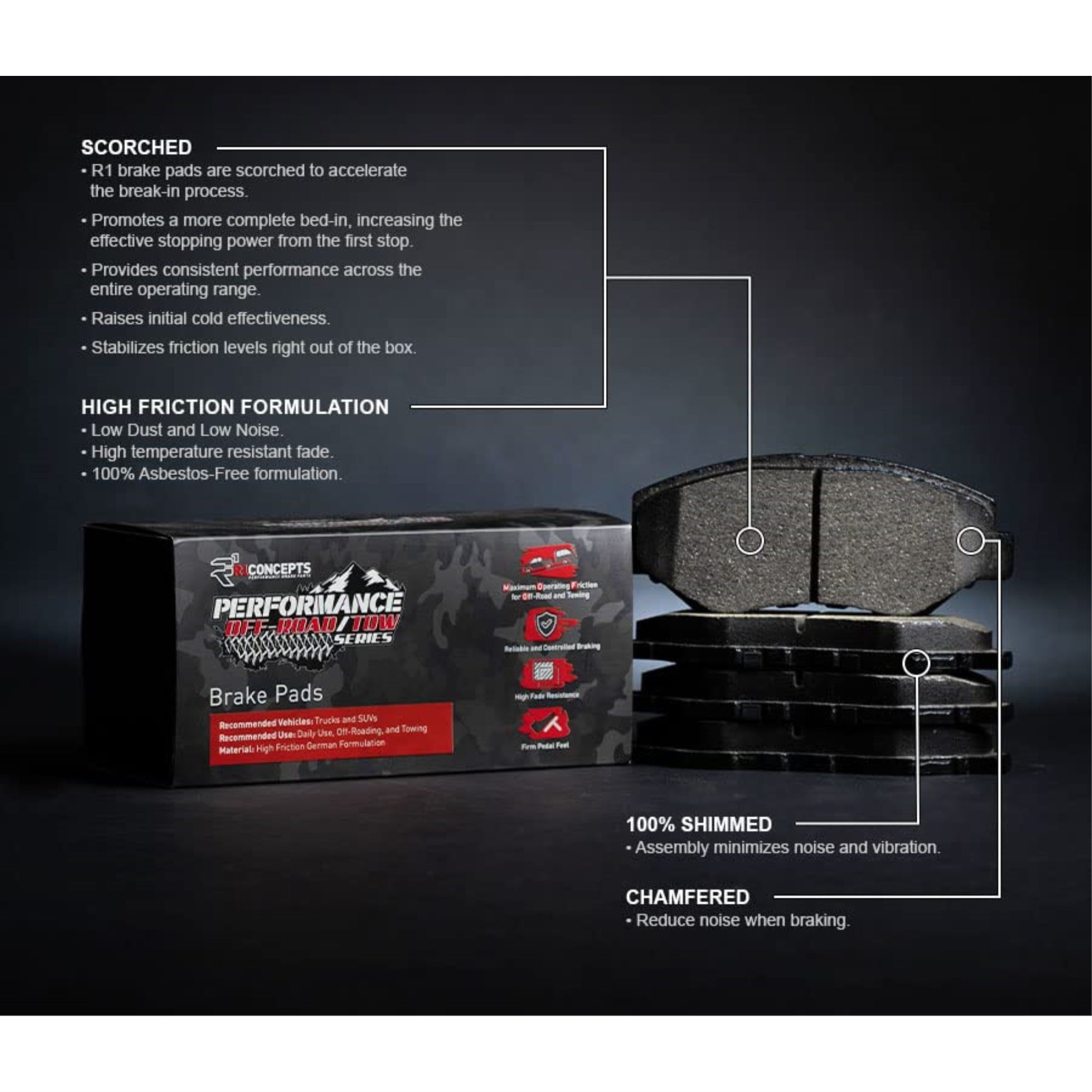 R1 Concepts Performance Off-Road/Tow Brake Pads and Hardware Kit 2400-0976-01