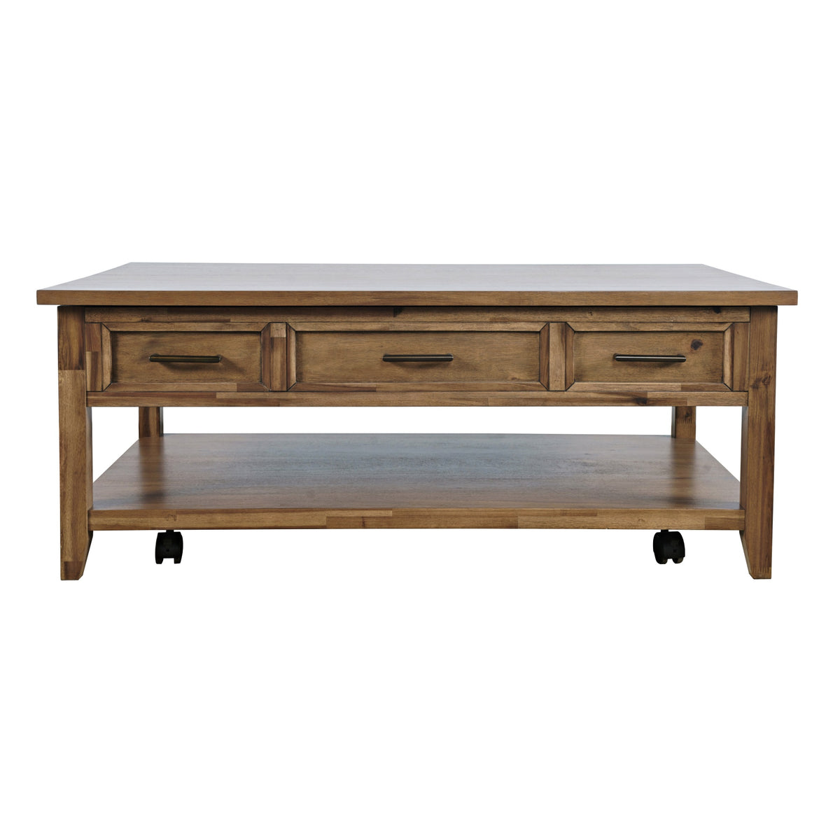 Claremont Transitional Rustic Wood Lift-Top Coffee Table With Wheels