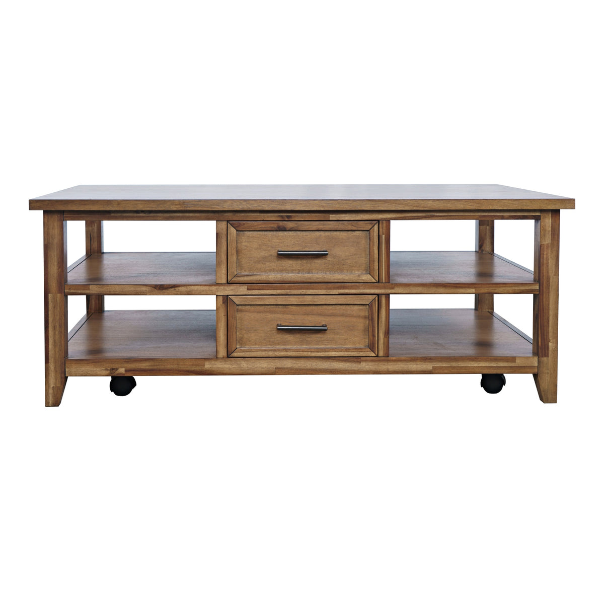 Claremont 48' Transitional Rustic Wood Coffee Table With Wheels