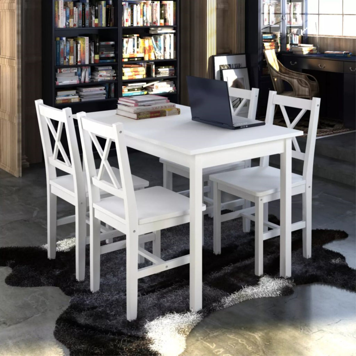 Stunning White 5 Piece Dining Set | Model 240883 | Solid Wood Construction | Elegant Stained Finish | Table & 4 Chairs | Transform Your Dining Area