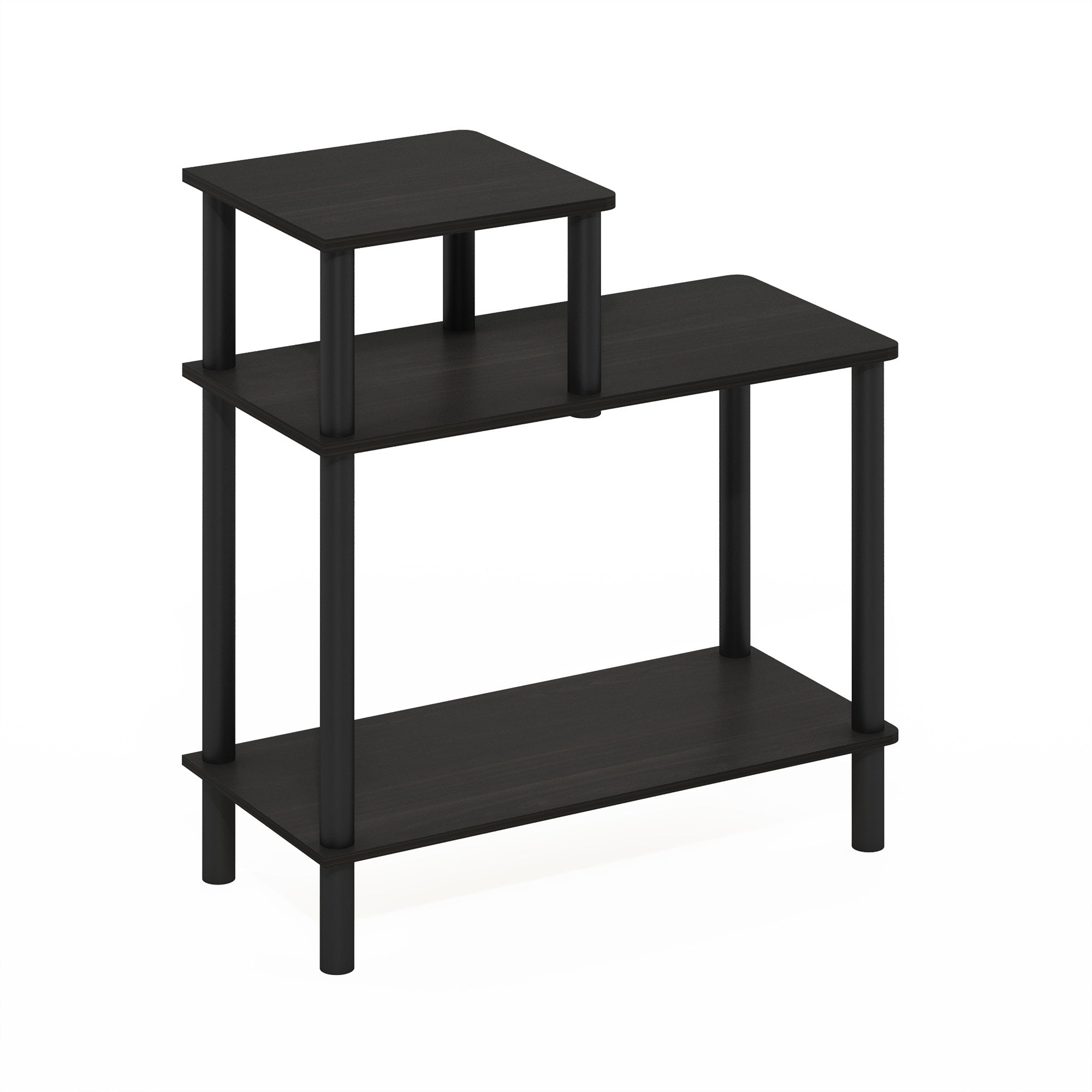 Furinno Turn-N-Tube 3-Tier Rectangular Sofa Side Table, End Table with Open Shelves, Espresso/Black