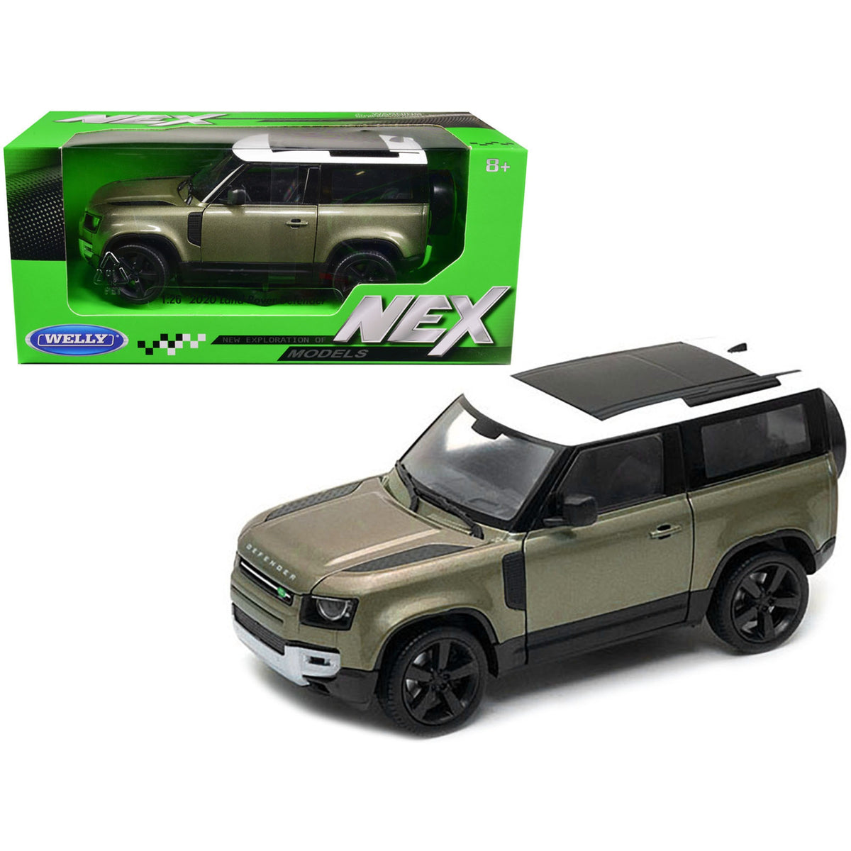 2020 Land Rover Defender Green Metallic With White Top 'Nex Models' 1/24 Diecast Model Car By Welly