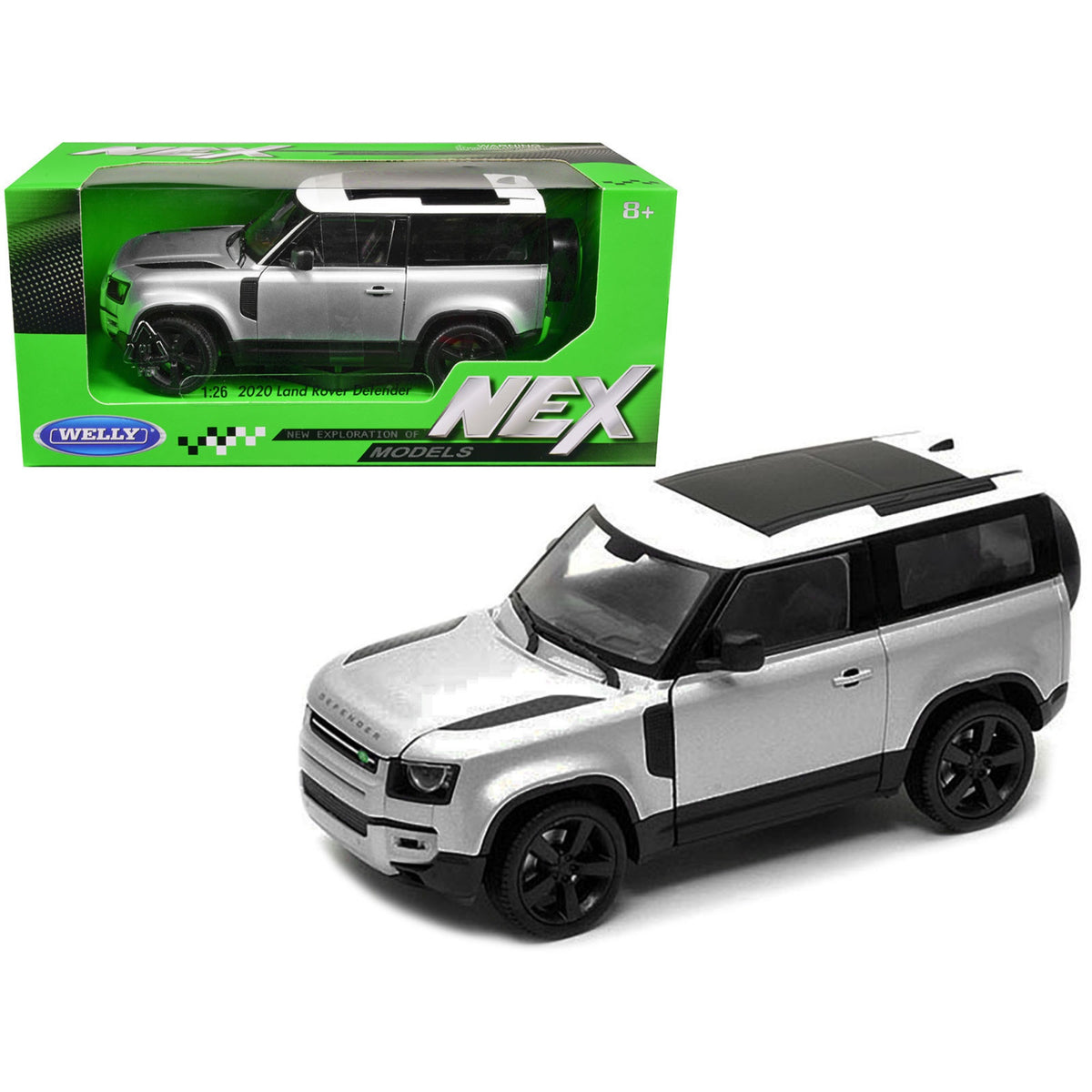 2020 Land Rover Defender Silver Metallic With White Top 'Nex Models' 1/24 Diecast Model Car By Welly