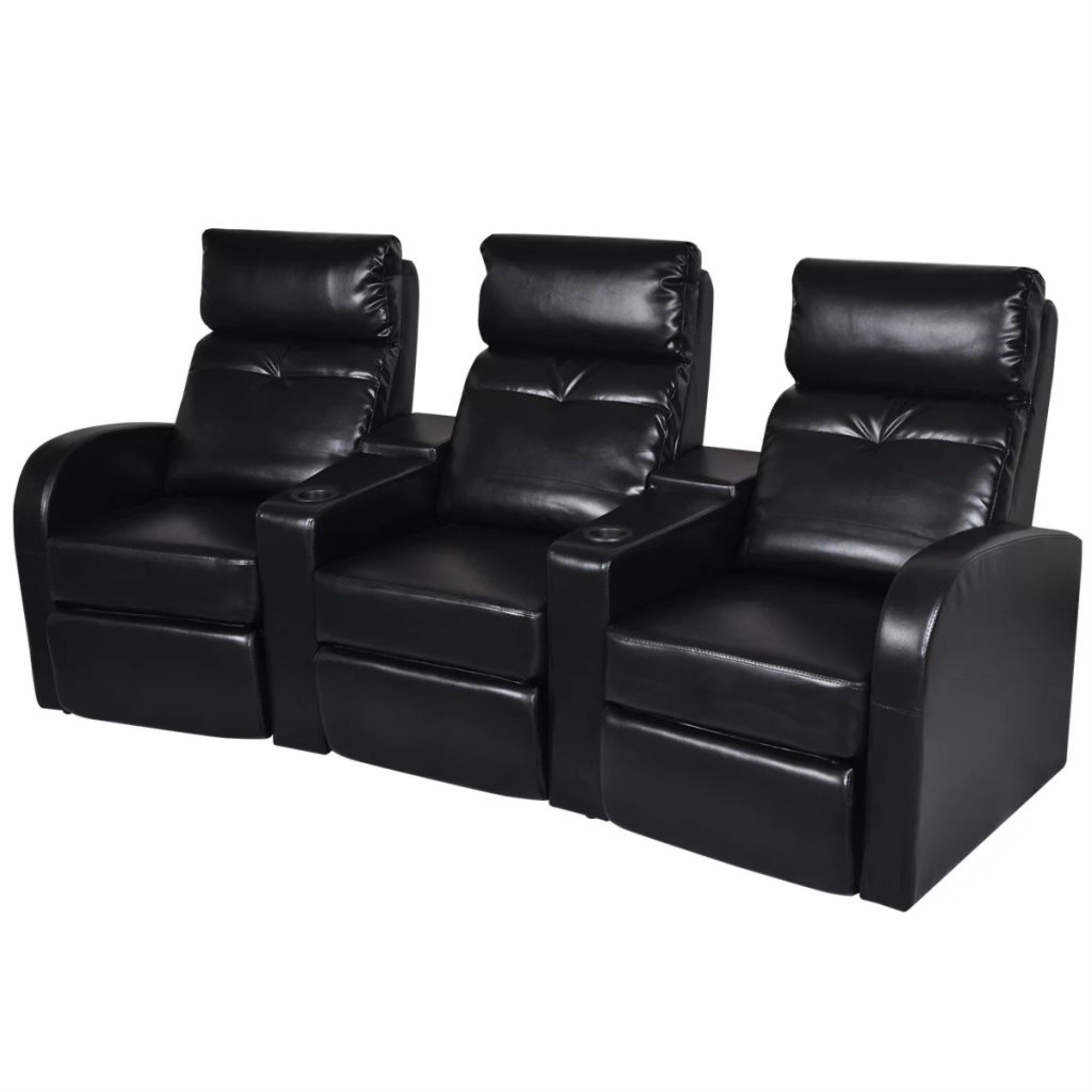 3-Seater Home Theater Recliner Sofa In Black Faux Leather - Model 242543 | Stylish, Affordable, And Comfortable | Easy Assembly | Built-In Cup Holder