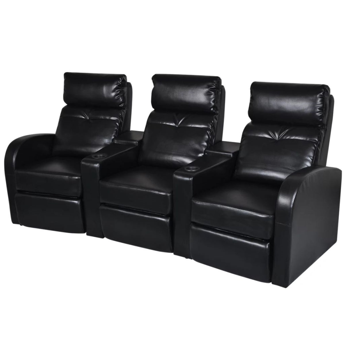 3-Seater Home Theater Recliner Sofa In Black Faux Leather - Model 242543 | Stylish, Affordable, And Comfortable | Easy Assembly | Built-In Cup Holder