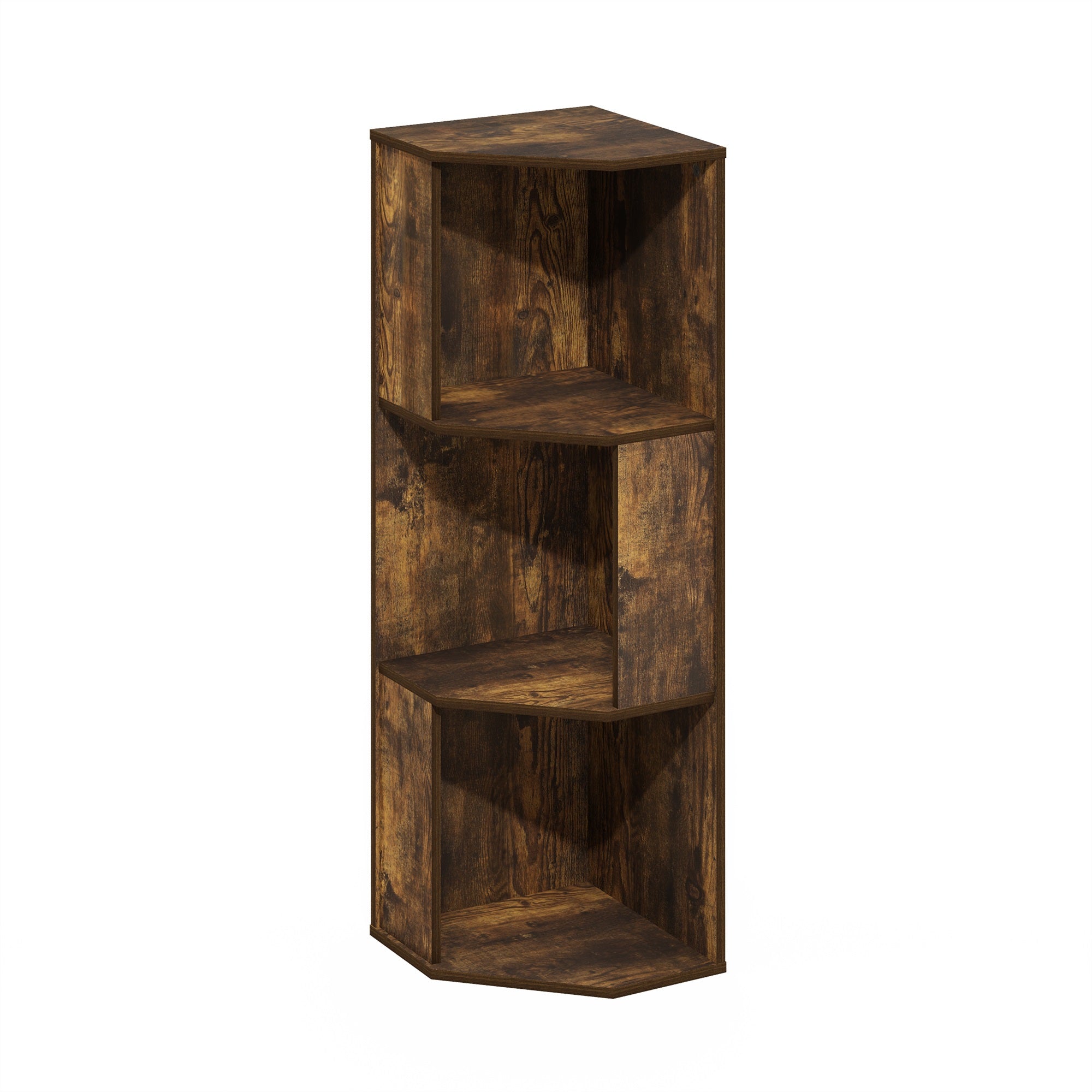 Furinno Econ 3-Tier Freestanding Corner Shelf Bookcase, Bookshelf, Amber Pine