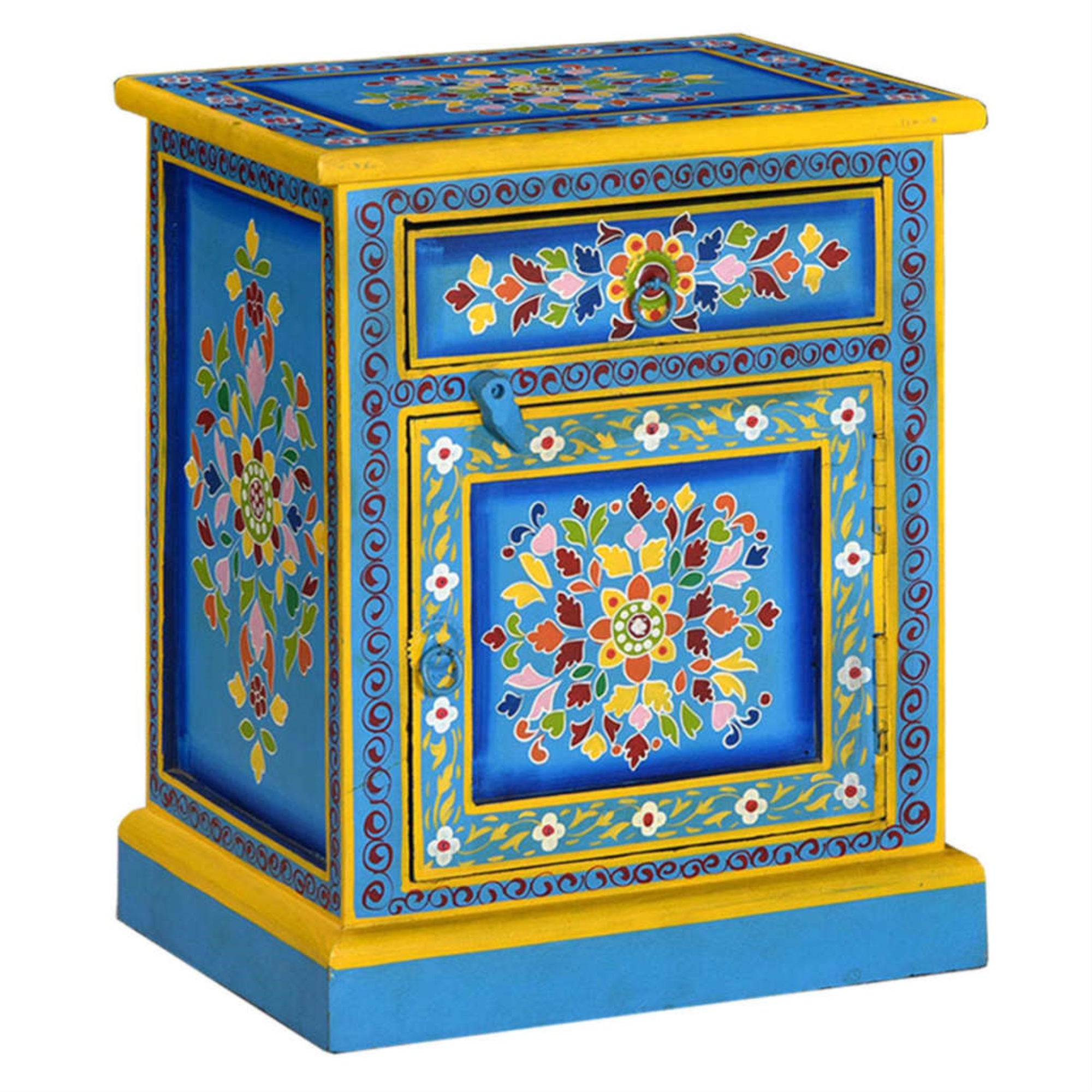 Vidaxl Bedside Cabinet Solid Mango Wood Turquoise Hand Painted