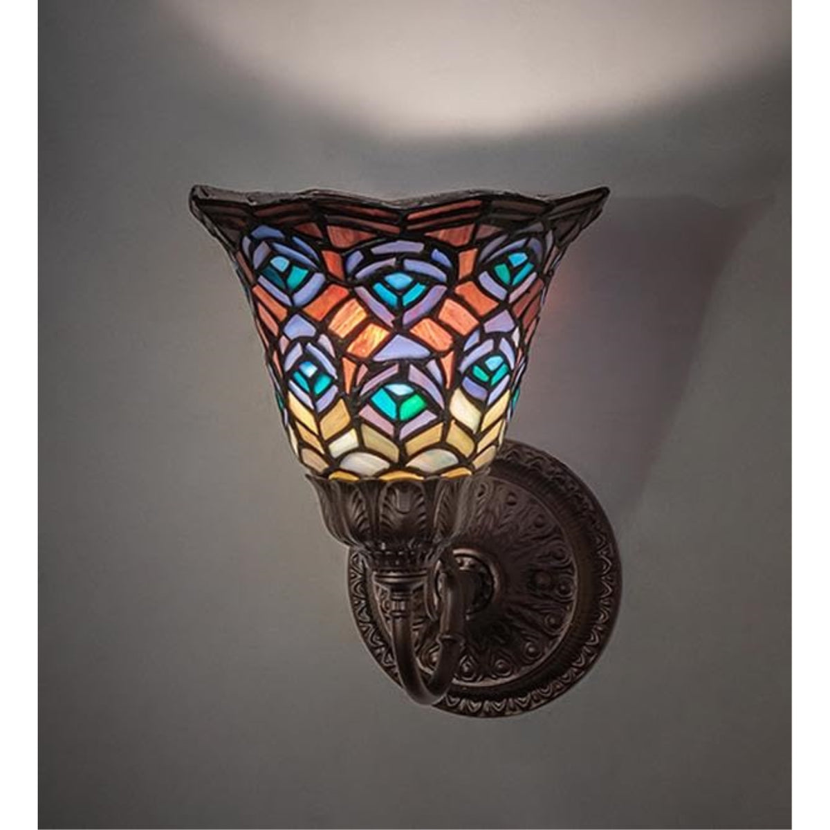 8' Wide Tiffany Peacock Feather Wall Sconce