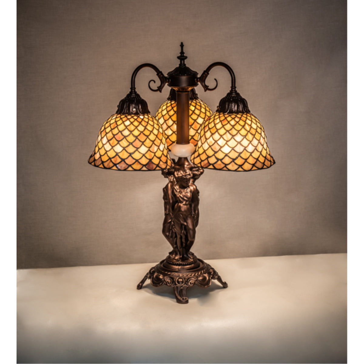 23' High Tiffany Fishscale 3 Light Table Lamp