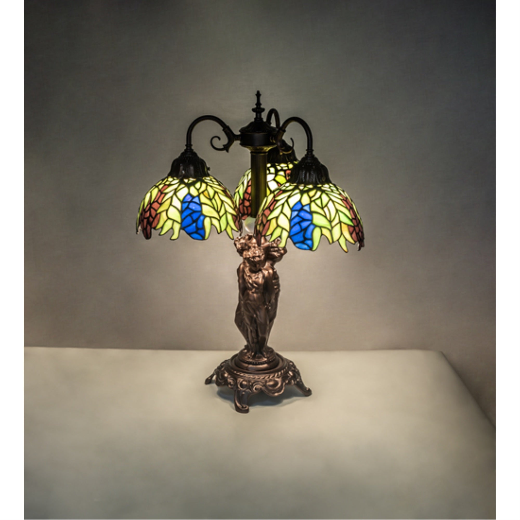 23' High Tiffany Honey Locust 3 Light Table Lamp