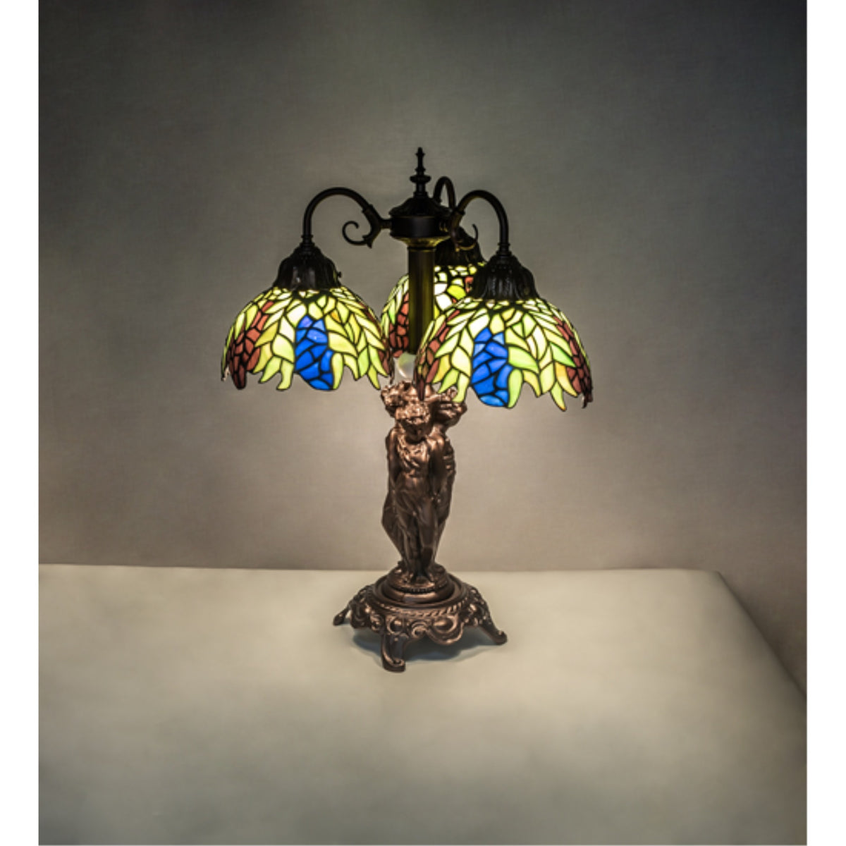 23' High Tiffany Honey Locust 3 Light Table Lamp