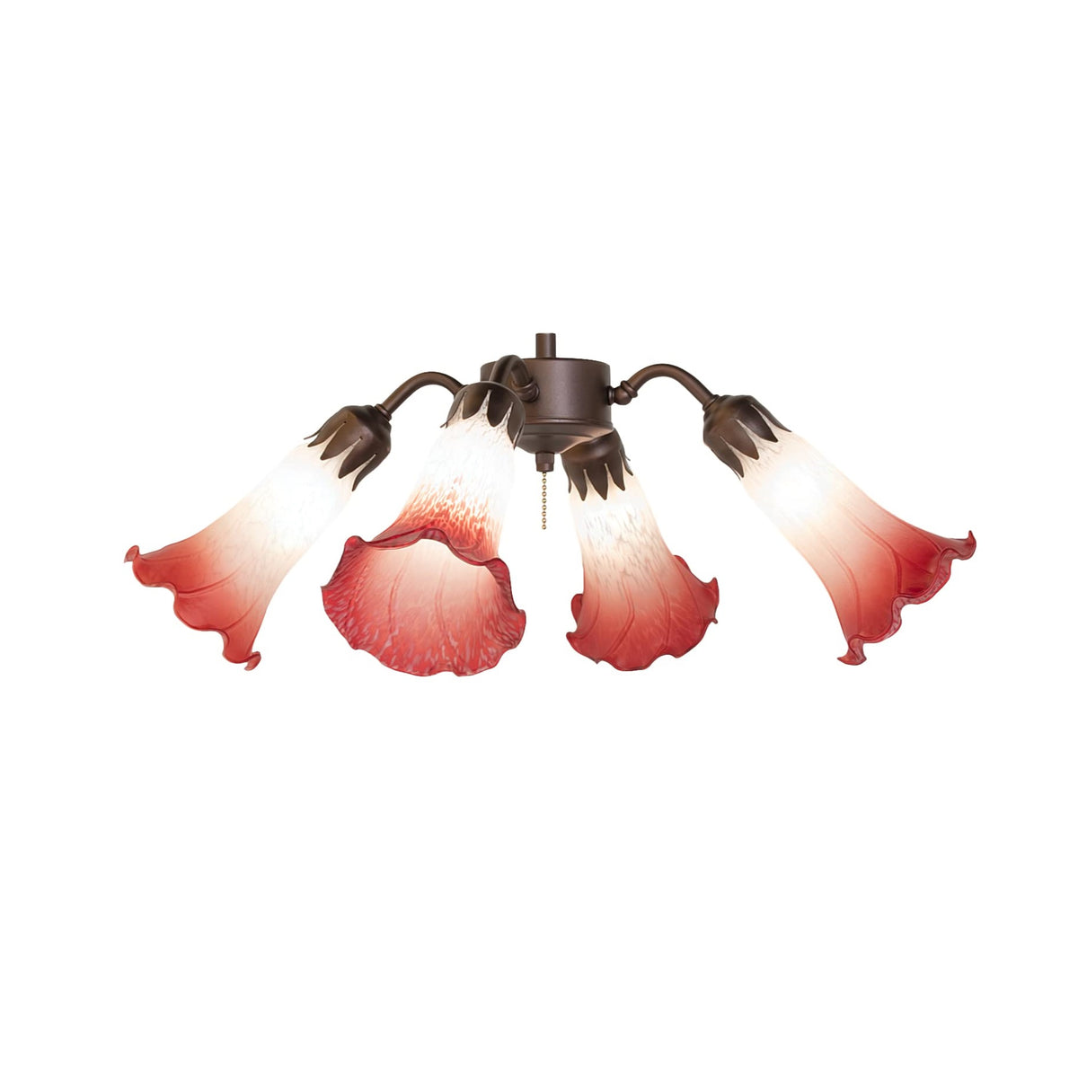 19' Wide Pink/White Tiffany Pond Lily 4 Light Fan Light