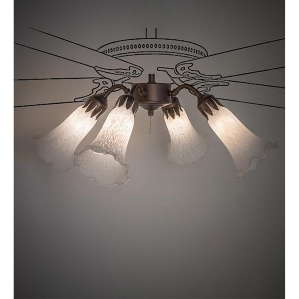 19' Wide White Tiffany Pond Lily 4 Light Fan Light